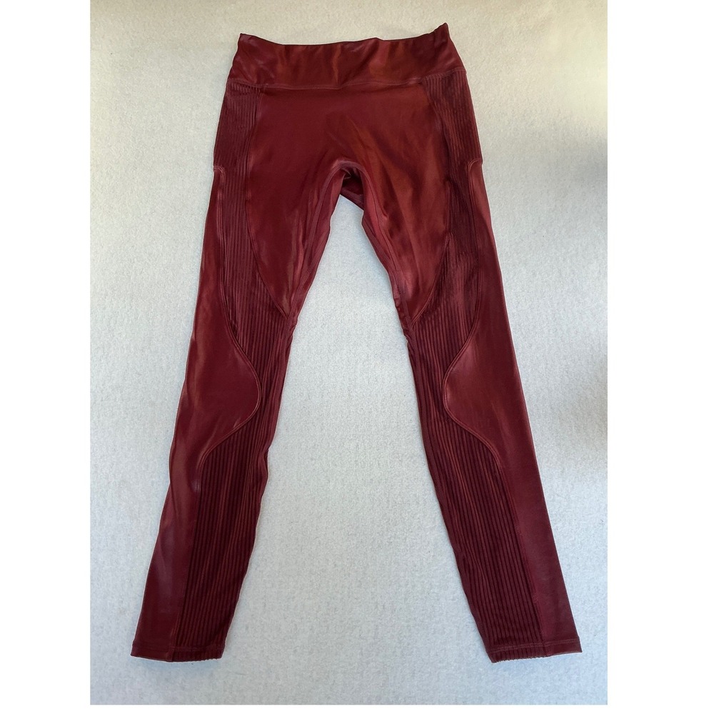 Fabletics Moto Leggings Women Medium Burgundy Ribbed High Waisted LG2356967-8405 - Picture 2 of 7